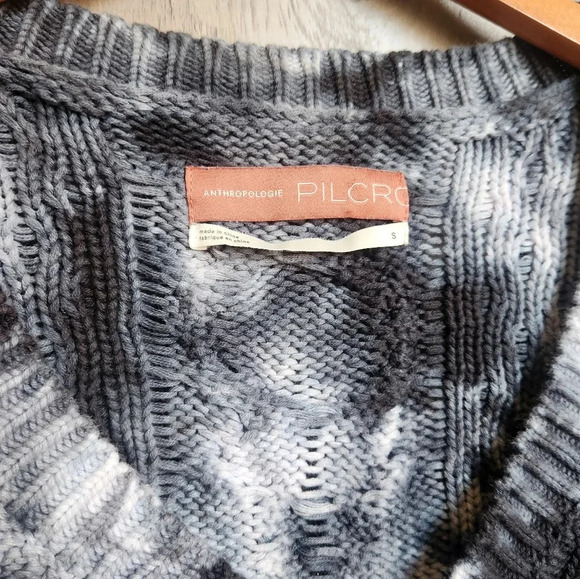 Anthropologie Pilcro Joni Cable Knit V-Neck Tie Dye Navy White Sweater Small - Picture 5 of 10